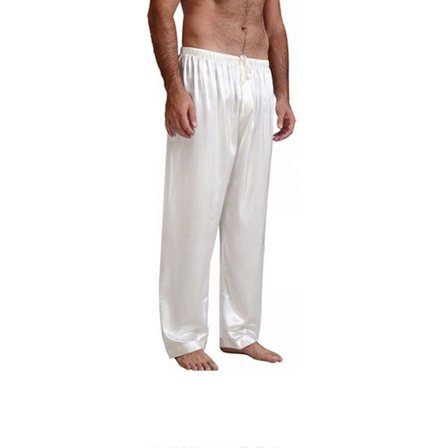Silke Satin Pyjamasbukser til Mænd, Natbukser, Ensfarvet Snøre Taljebånd, Nattøj, Lange Bukser