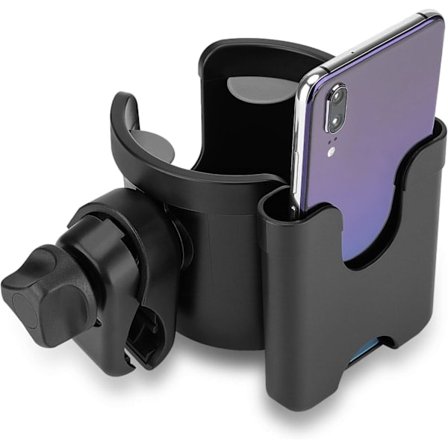 Barnvagnskopphållare med telefonhållare/organisatör, universell cykelkopphållare, 2-i-1 mugghållare för barnvagn, cykel, rullstol, rollator