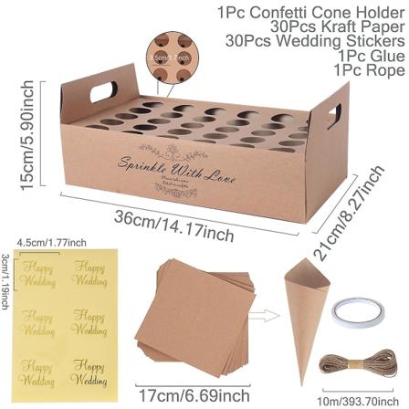 Hääkraftpaperitarjotin konfettikartiotelineen laatikko hääkoristeluihin kukkakonfettikartioita maalaismainen hääpaperiteline hole tray set