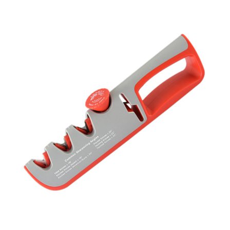 Manuaalinen 4-vaiheinen veitsenteroitin kulman säädöllä ja säilytyspussilla, harmaa-punainen