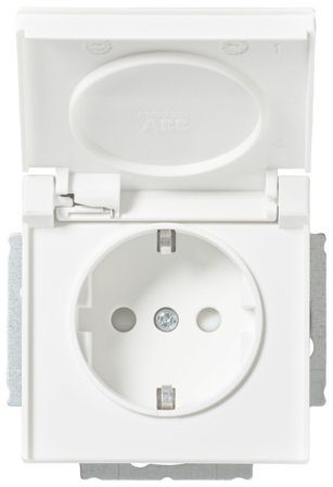 ABB 20EUCK-884 Vägguttag 1-väg, vit, lock, Strömbrytare & vägguttag