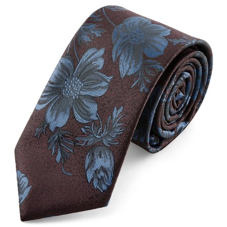 Dianthus | 6 cm Burnt Red and Blue Flower Tie for Men - Skinny ties