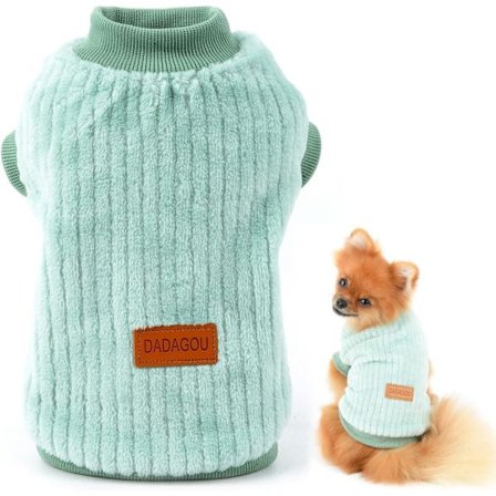 Ribstrikket fleecetrøje til små hunde, kat, hvalp, Yorkie, Chihuahua, varm trøje, vintertøj grøn grøn