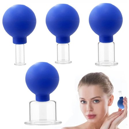 Fire-delt cupping sæt - Slankende cupping - Glas ansigts cupping sæt - Velegnet til øjne, ansigt og krop (blå)