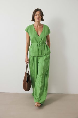 NA-KD Wide Leg Pleated Lyocell Pants - Vide bukser - Grøn - EU 36