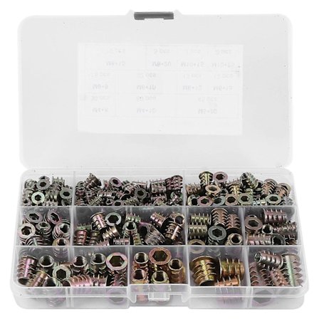 Pakke med 230 Skruemøtrikker /M5/M6/M8/M10 Zink Legering Hex Sokkelmøtrik, Gevindindsats, Træskruemøtrik til