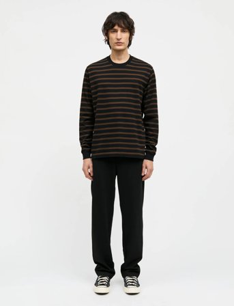Mads Nørgaard Cotton Jersey Stripe Frode Tee Ls - Black - XL
