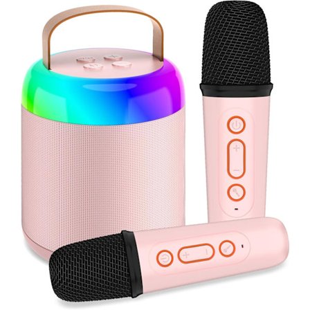 Karaoke Maskine til Børn med 2 Mikrofoner, Bærbare Karaoke Maskiner til Børn til Piger med LED Festlys