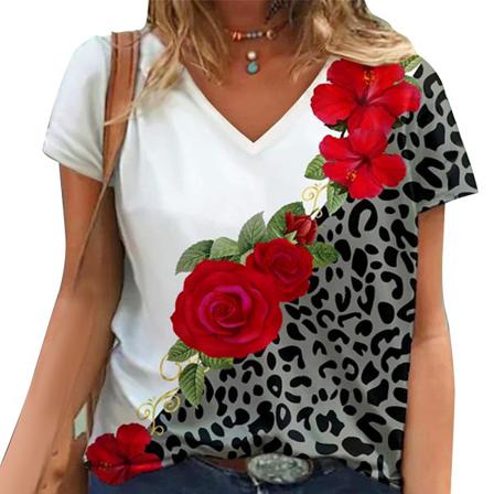 Summer Women V-neck T-shirt 3d Print Blommor Sunflowersshort-sl