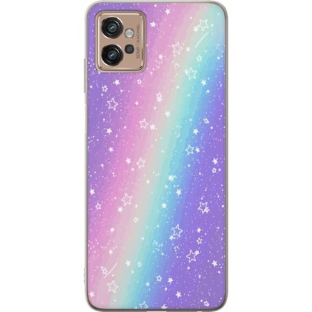 Kompatibel Mobilcover til Motorola Moto G32 Rainbow-farvet pastelbaggrund med hvide stjerner og glitrende prikker i blød overgang