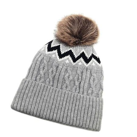 Strækbar Pullover Hue med Farverigt Mønsterdesign og Pomponer til Koldt Vejr, Pendling, Udendørsaktiviteter, Hovedvarme, Hvid