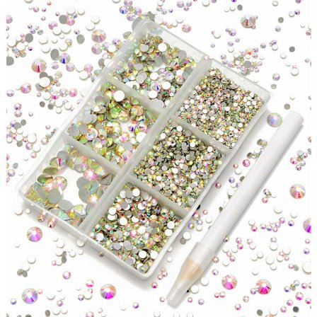 4300 Stykker Flat Back Nail Art Rhinestones Runde Perler 6 Størrelser (2-6.5mm) med Oppbevaringsboks, Rhinestones Plukkepenn for Neglekunst Telefon 