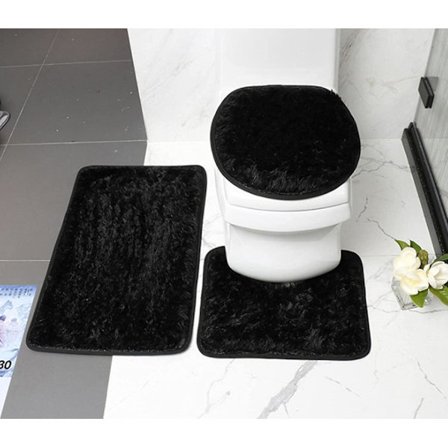 Tykke Badeværelsesmåtter Sæt 3 Dele, Bademåtte + Konturmåtte + Toiletlåg, Skridsikker Badeværelsesmåtter Med PVC-Prik Gummibagside, Super Lang Blød