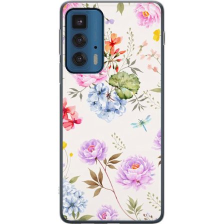 Kompatibelt Mobildeksel til Motorola Motorola Edge 20 Pro Blomstrete mønster med håndmalte blomster, sommerfugler og insekter i romantisk skandinavi