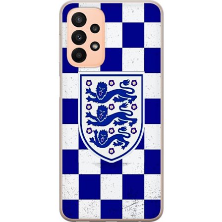 Kompatibel Mobilcover til Samsung Samsung Galaxy A23 Grafisk skakternet mønster i blåt og hvidt med et klassisk heraldisk emblem, retro-inspireret s