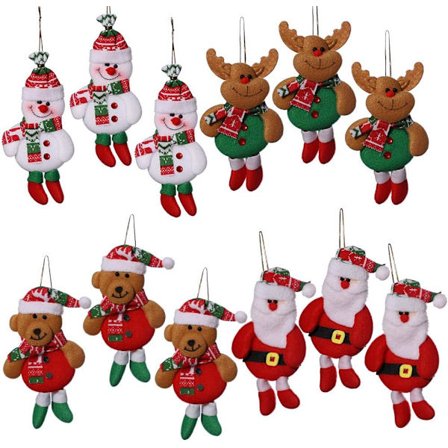 12 Julgransdekorationer, Julhängen, 3 Jultomtar, 3 Snögubbar, 3 Renar, 3 Björnar, Julgransprydnader 16 x 8 CM, Julgranshänge