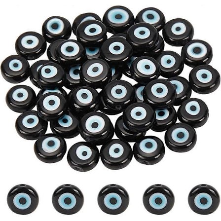Noin 49 kpl Paha silmä -lampwork-helmet 8 mm litteät pyöreät lampwork-välihelmet mustat turkkilaiset pahan silmän irtokorut kaulakorun rannekorun 