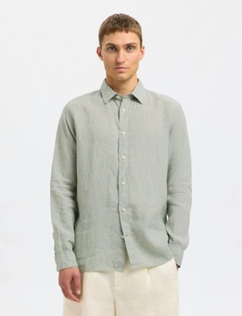 Selected Slhregkylian Linen Ls Shirt - Green - XL