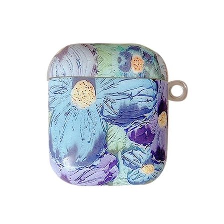 Airpods Pro skyddsfodral med karbinhake - Blåmålad Blomma