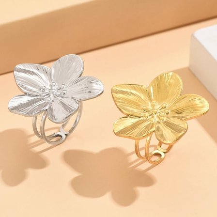 Simpel blomst åben ring, romantisk ring, moderigtig justerbar ring, køb en få en gratis i en begrænset periode!!! I alt 4 stk.!!! Guld + Sølv