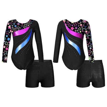 Jenter Langermet Rund Hals Skinnende Rhinestones Dekor Drakter med Shorts for Dans Gymnastikk Trening