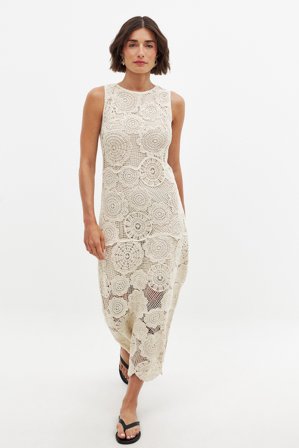 NA-KD gehäkeltes Strick-Midikleid - Strickkleider - OffWeiß - S (EU 34-36)