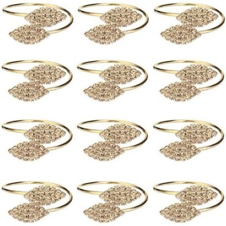 12-pack Servettringar Faux Diamant Bröllop Metall Guld