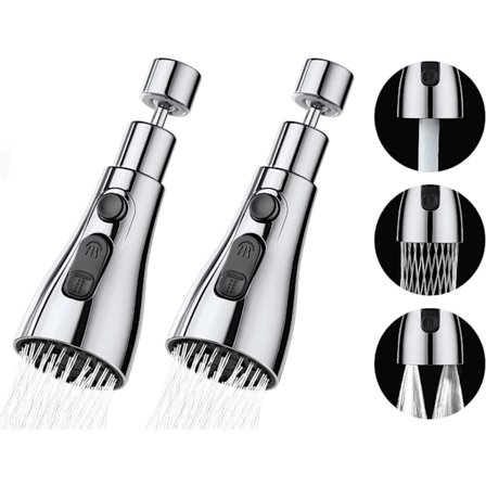 2 Köksblandare Sprayer Kran 360 Grader, 3 Lägen Köksblandare Munstycke med Luftare, Köksblandare Blandare Kran Vridbar Kranhuvud, Universell Justering