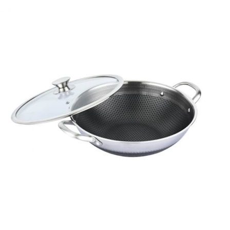 Wok i rustfrit stål - GENERISK - 32 cm - Non-stick - Ridsefast - Kompatibel med alle varmekilder