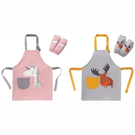 2 st Barnförkläde - Barn Vattentätt Justerbart Förkläde Med Ficka