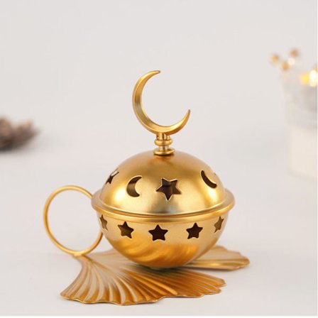 Gylden Metal Røgelseskeglebrænder, Holder med Håndtag til Yoga Spa Aromaterapi, Elegant Røgelseskar til Boligindretning