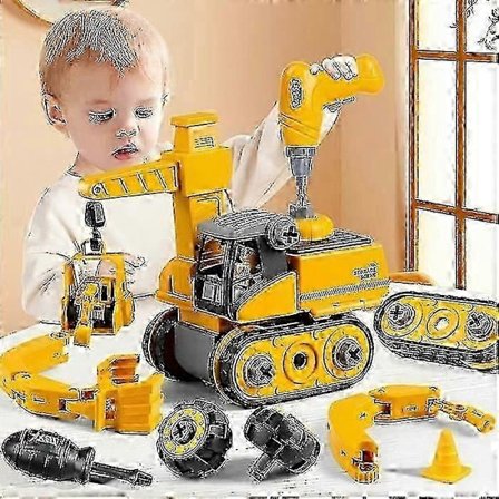 Kokoa Ajoneuvo Kuorma-auto DIY Rakennussarja Lapsille, 4 in 1 Insinööriauto Sähköporalla, Opettavainen Lahja
