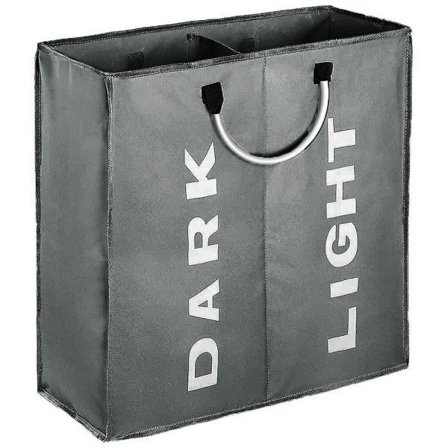 Dubbel Tvättkorg med Lock och Löstagbara Påsar, Ljusgrå, Medium