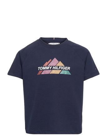 Glitter Print Tee S/S T-shirt Blå Tommy Hilfiger