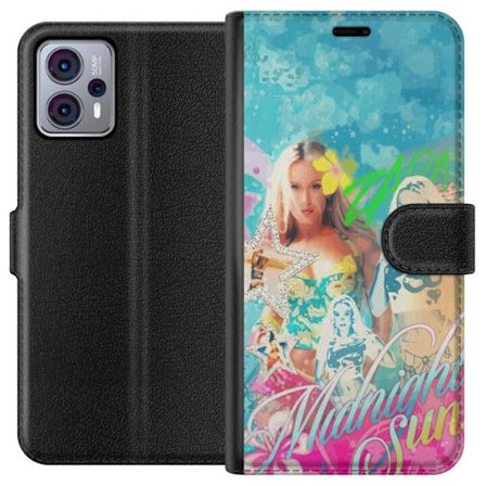 Yhteensopiva Lompakkokotelo Motorola Moto G23 Seikkailumaailma Steve, Creeper ja eläimillä värikkäässä palikkagrafiikassa