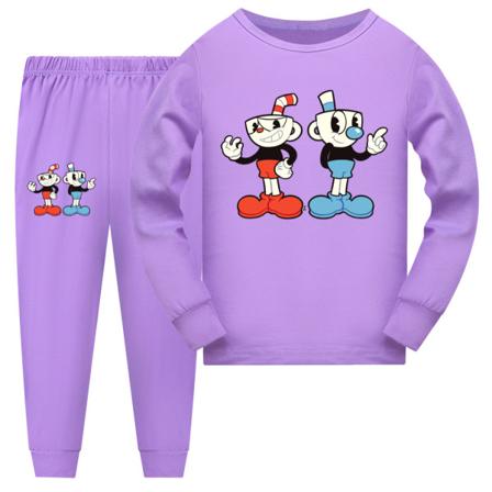2kpl Kid Pyjamas Cuphead Line pitkähihainen villapaitasetti yöasu purple 160cm