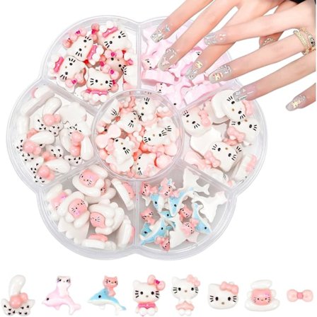 Kawaii Negle Charms 3D Slime Charms til Neglekunst Dekorationer Forbrugsvarer Flatback Harpiks Charms til Akrylnegle Søde Tegneserie Kitty DIY Negle 