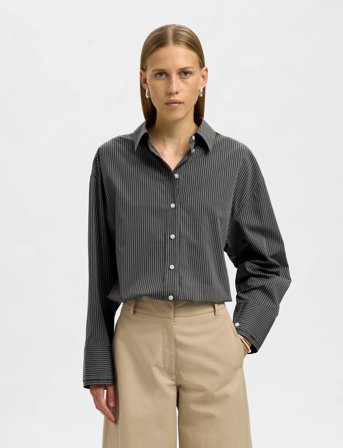 Selected Slfdan Ls Oversized Shirt Ex - Brown - 34