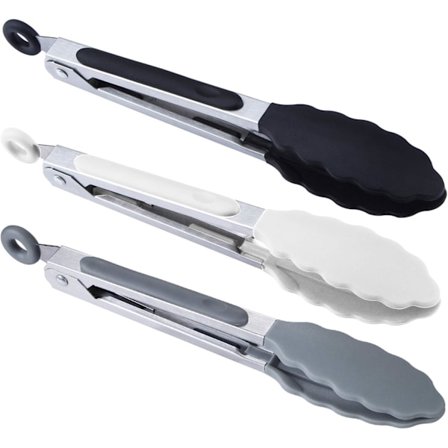 21,4 cm (8 tuuman) silikoninen mini-palvelupihdit, musta, valkoinen, harmaa.