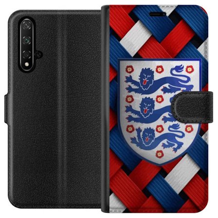 Yhteensopiva Lompakkokotelo Honor Honor 20 Graafinen Englanti-aihe heraldisilla leijonilla ja punaisella, valkoisella ja sinisellä punotulla kuviolla