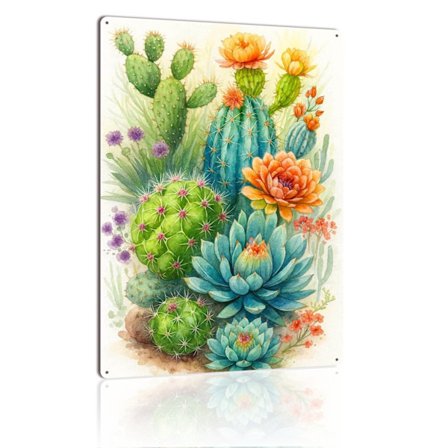 Kaktuksen kukka metallikyltti värikkäät mehikasvit kaktukset maisema vintage peltikyltti seinätaiteeseen