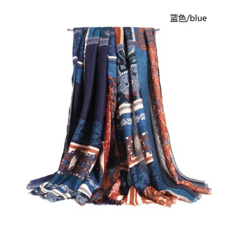 Naisten huivi 2022 syksyn ja talven painatus tikkaus casual lämmin Blue