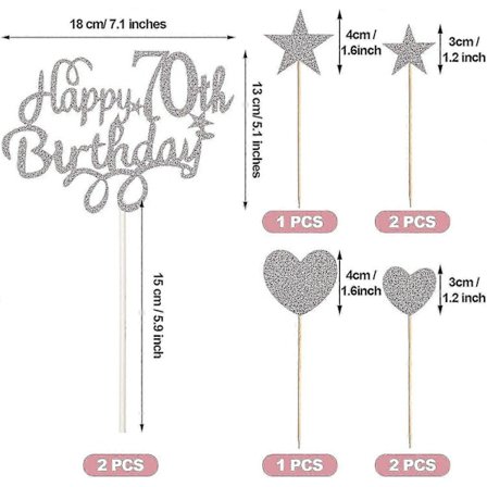 10 kpl 70-vuotissyntymäpäiväkakun koriste, Hyvää 70-vuotissyntymäpäivää kakun koriste