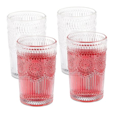 Dricksglas, set om 2, 380 ml, vintageglas för vatten, juice, läsk, diskmaskinssäkra, vattenglas, transparenta, 13 x 8 cm