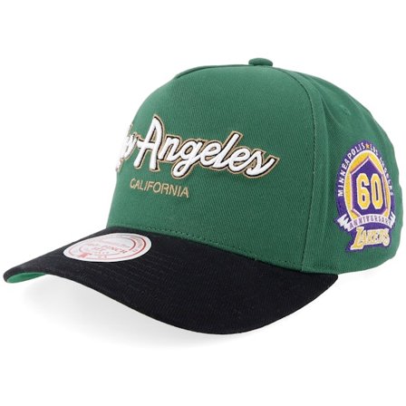 Mitchell & Ness - NBA Vert adjustable Casquette - Los Angeles Lakers Script 2.0 Pro Crown Dark Green/Black/Green A-Frame Adjustable @ Hatstore