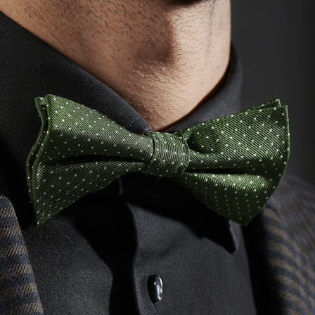 Noeud papillon en soie verte à pois blancs pour hommes - Noeuds papillon pré-noués