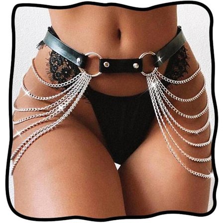 Nahkainen vyötäröketju Muoti Vartaloketju Goth Musta Rave Säädettävät vartaloasusteet naisille