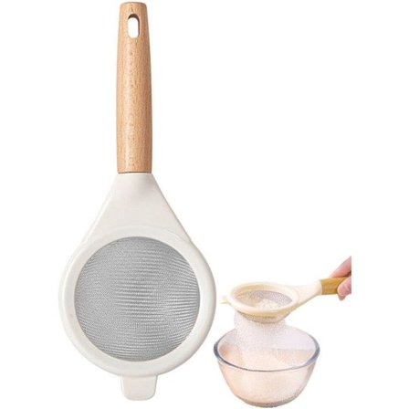 1 stk. mel sigte i rustfrit stål med træhåndtag Sukkerpulver Sojamælk Skumfilter Finmasket husholdnings køkkenredskaber