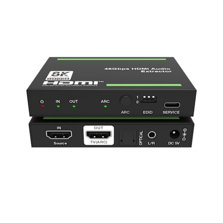 NÖRDIC 8K HDMI 2.1 ARC Extractor - SPDIF + 3,5 mm ekstraktion, HDMI CEC Dolby Digital/DTS, Atmos, Dolby Vision, HDR10+