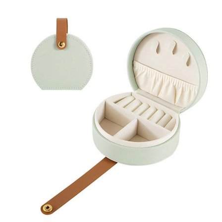 Lille, transportabelt smykkeskrin i læder - rejseetui - til halskæder, ringe og øreringe - grøn